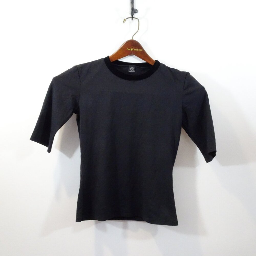 ONLY HEARTS by HELENA STUART Black Nylon Round Neck Short Sleeve Top Size S Y2K